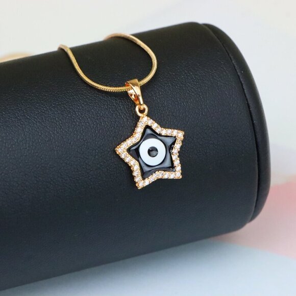 "Rose Gold Star Pendant with Black Evil Eye and CZ Accents, XPPT1380 - Picture 12 of 12